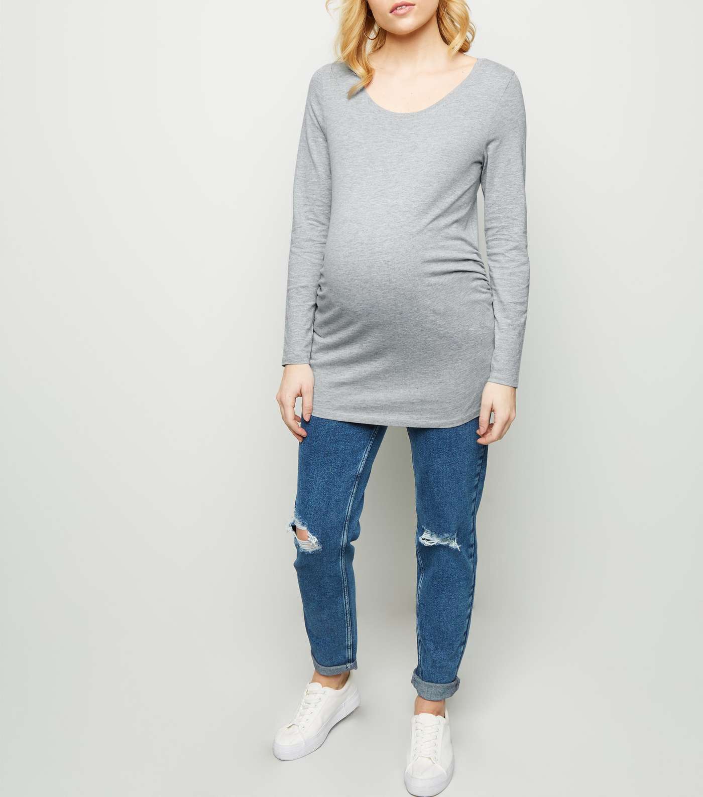 Maternity Pale Grey Long Sleeve Top Image 2