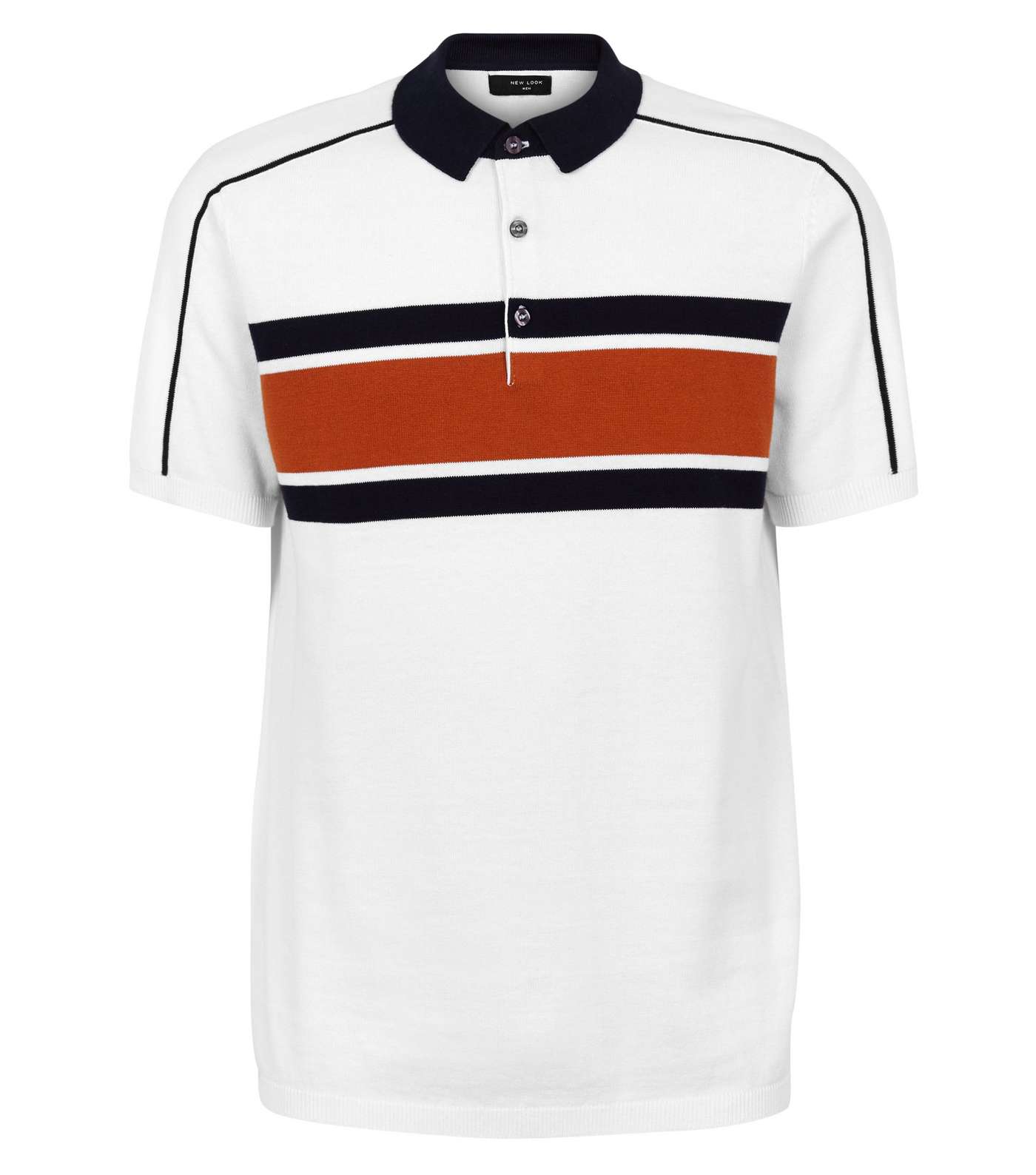 White Block Stripe Knit Polo Shirt Image 4