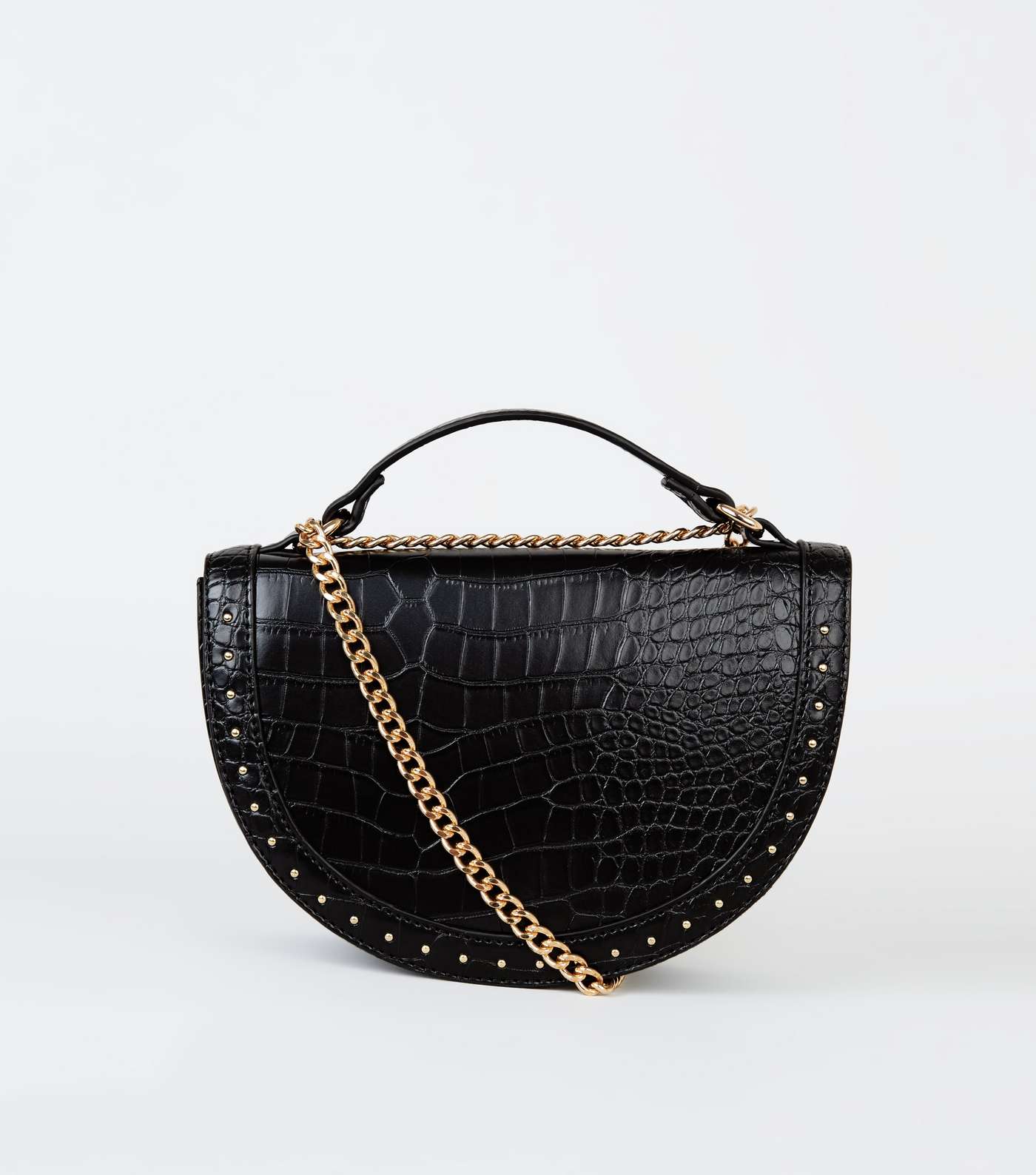 Black Faux Croc Studded Semi Circle Bag