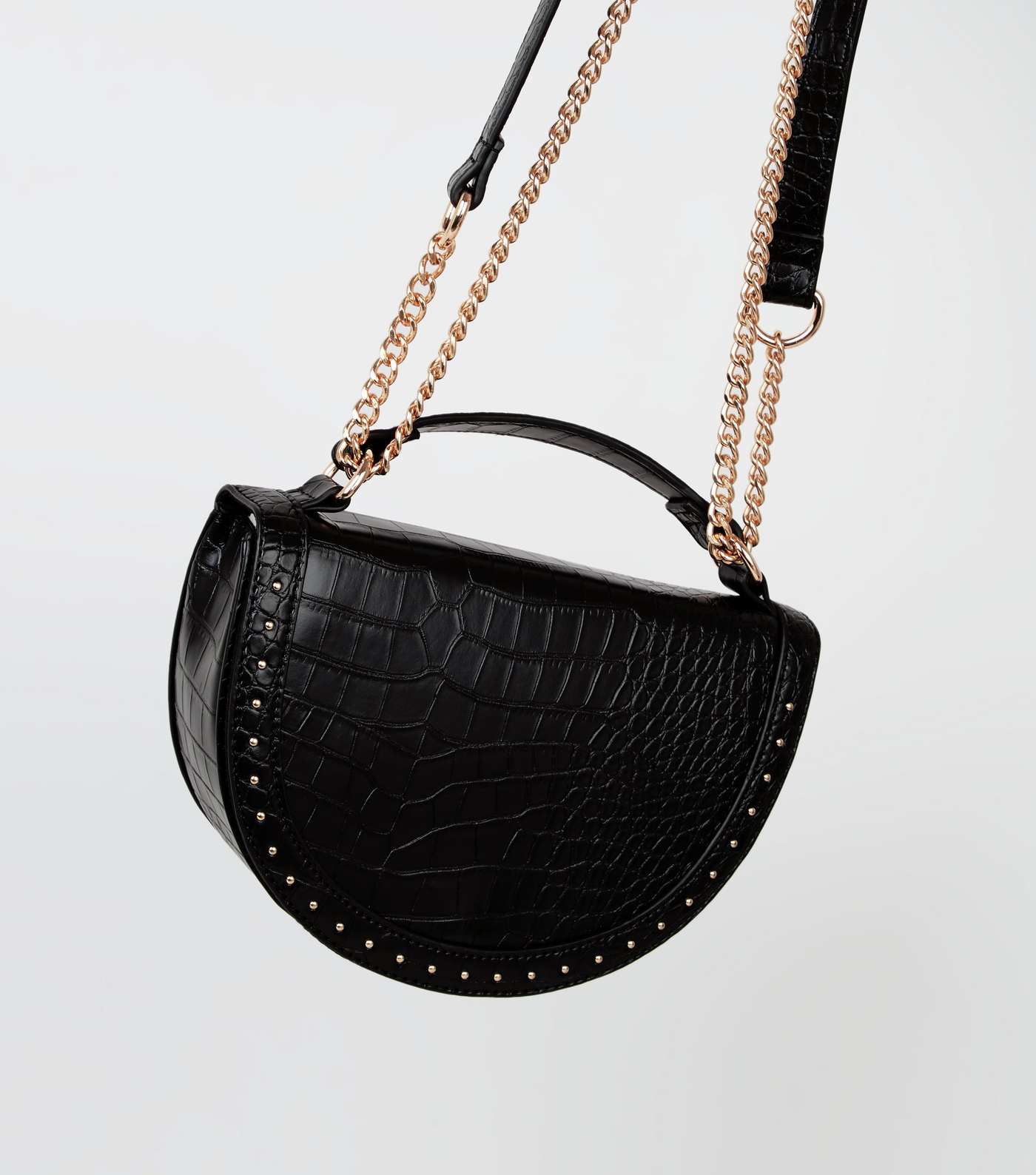 Black Faux Croc Studded Semi Circle Bag Image 3