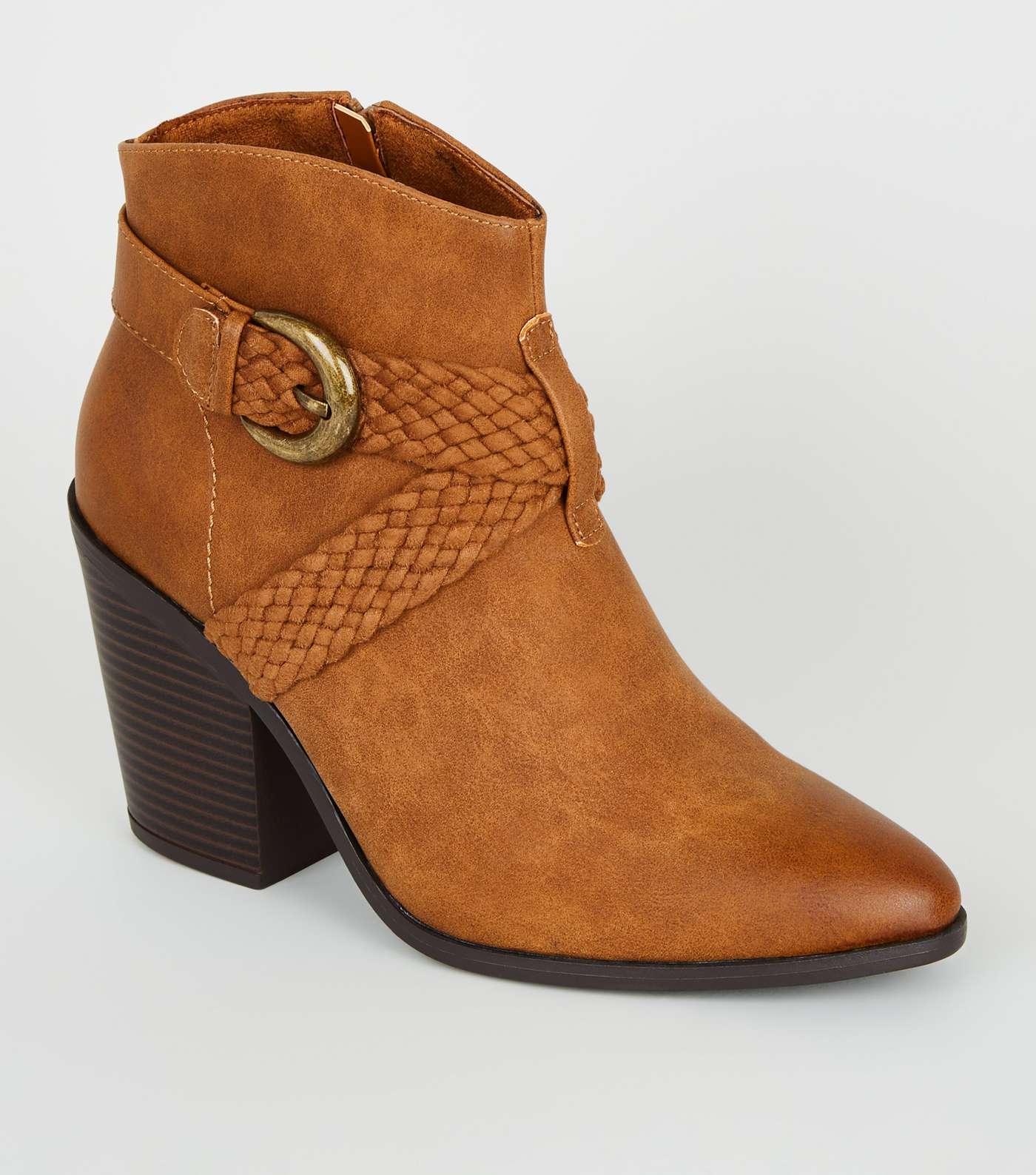 Tan Woven Strap Heeled Western Boots