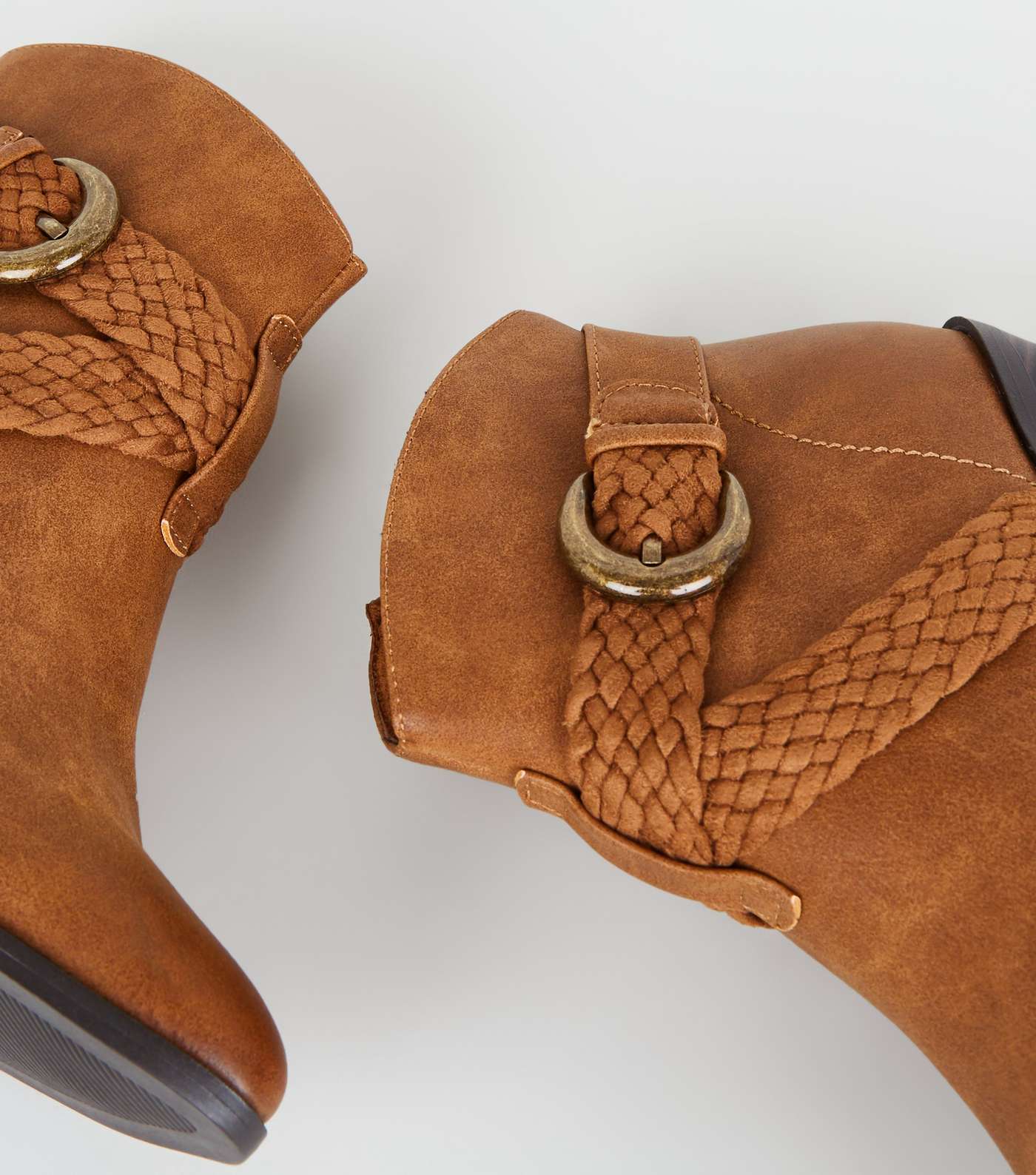 Tan Woven Strap Heeled Western Boots Image 3