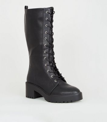 black lace up calf boots