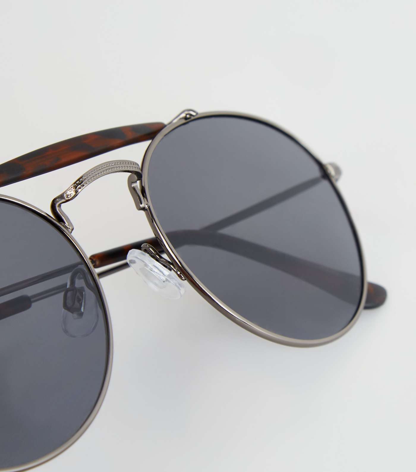 Black Faux Tortoiseshell Brow Bar Pilot Sunglasses  Image 4