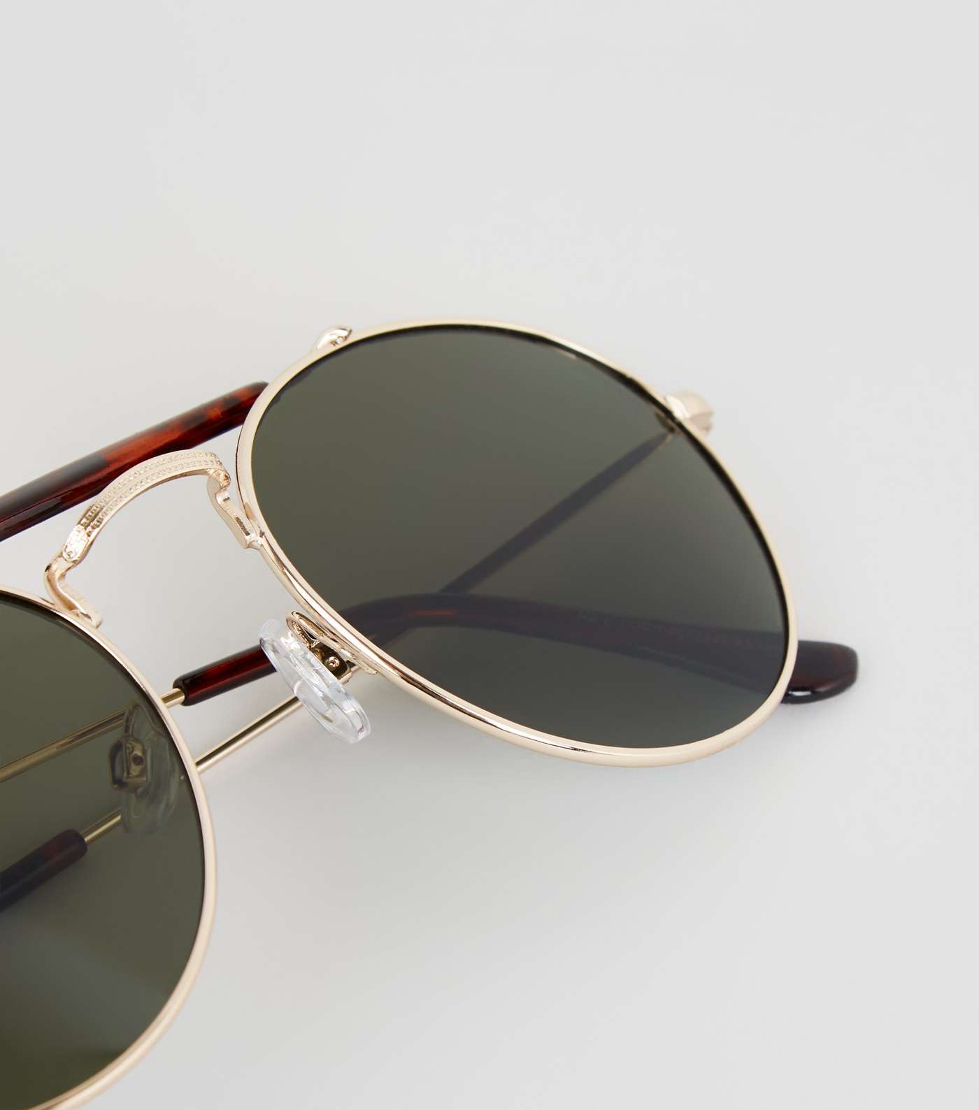 Gold Faux Tortoiseshell Brow Bar Pilot Sunglasses  Image 4