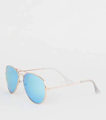 Bright Blue Mirrored Lens Pilot Sunglasses 