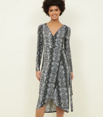 Grey Snake Print Wrap Dress Online ...