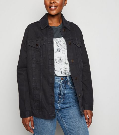 Black Oversized Button Up Denim Jacket