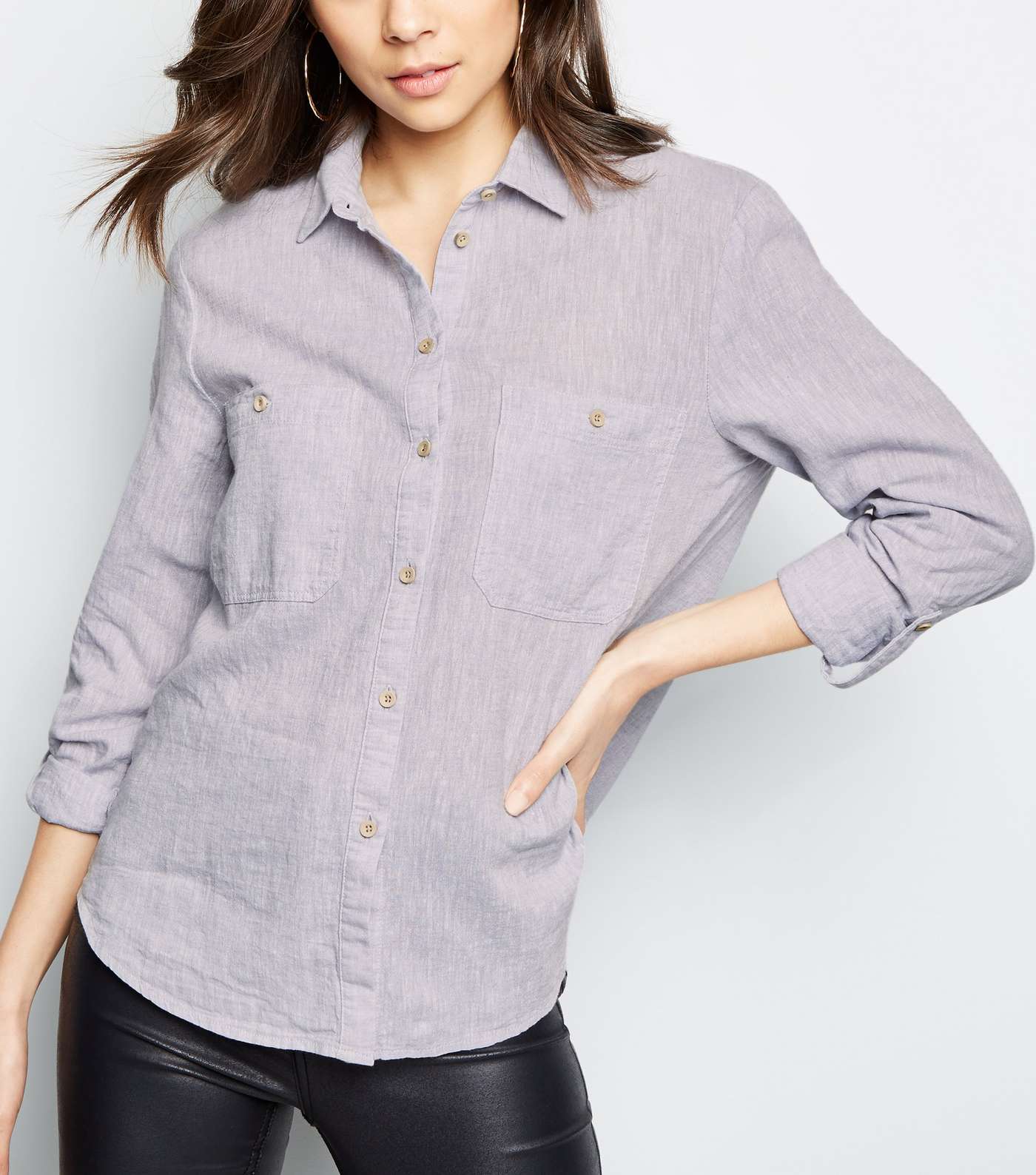 Grey Linen Blend Pocket Front Shirt