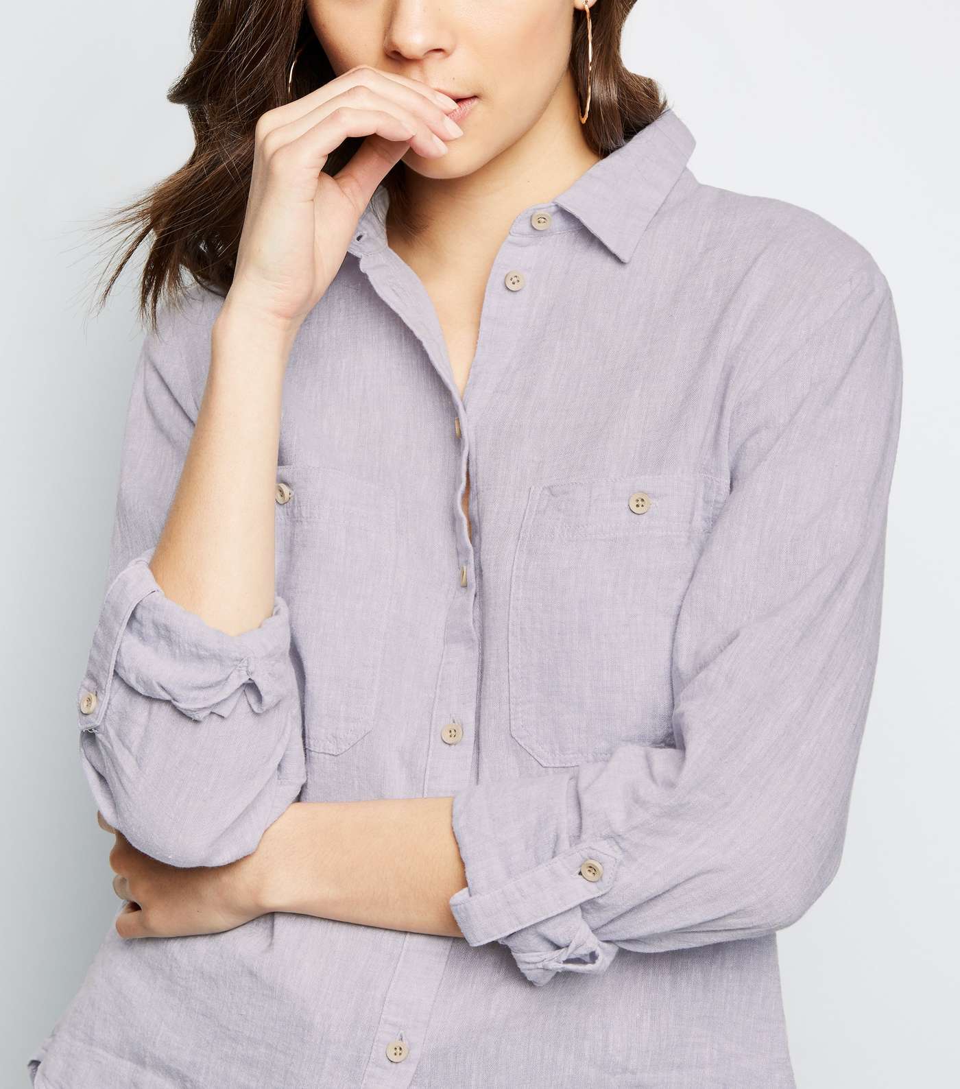 Grey Linen Blend Pocket Front Shirt Image 5