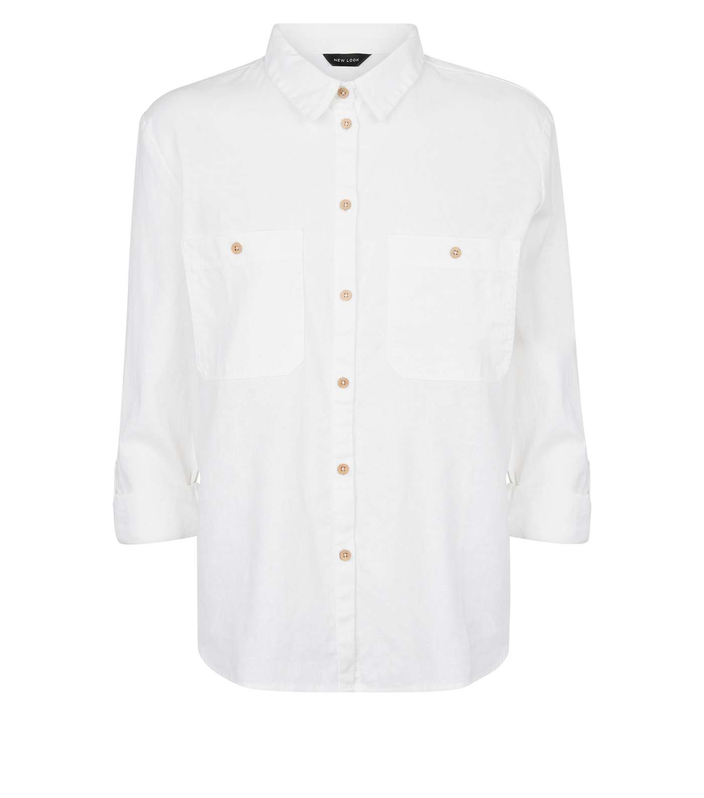 White Linen Blend Pocket Front Shirt Image 4