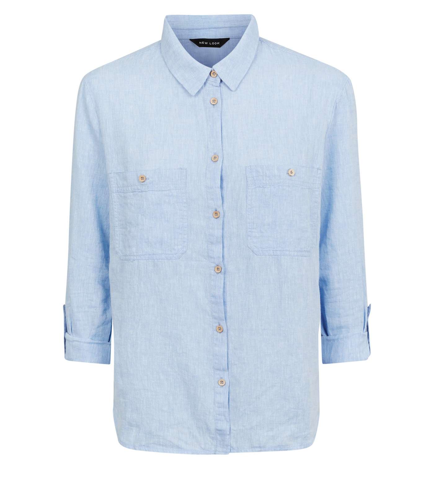 Blue Linen Blend Pocket Front Shirt Image 4