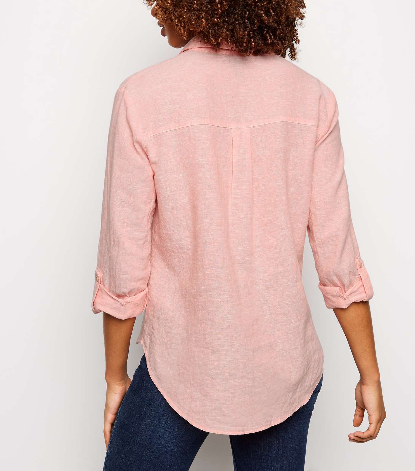 Coral Linen Blend Pocket Front Shirt Image 5