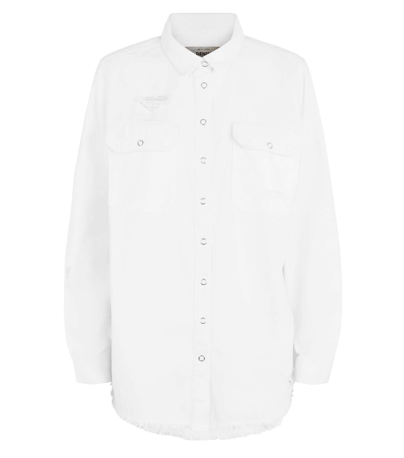 Off White Fray Hem Oversized Denim Shirt Image 4