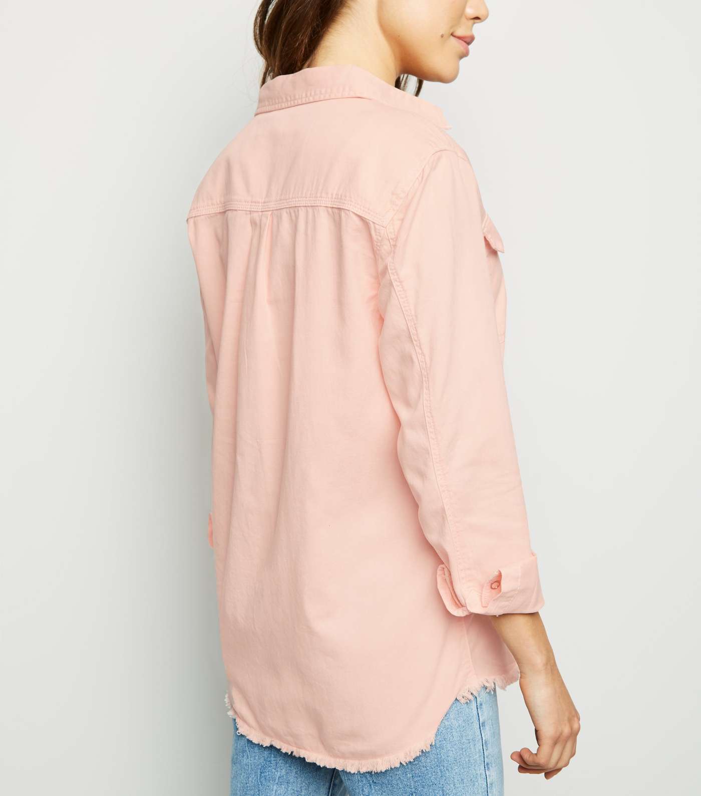 Pale Pink Fray Hem Oversized Denim Shirt Image 3