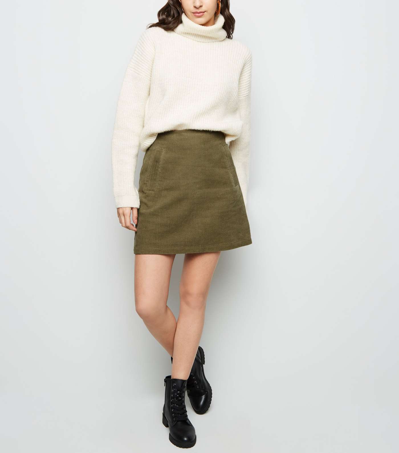 Khaki Welt Pocket Corduroy Skirt  Image 2