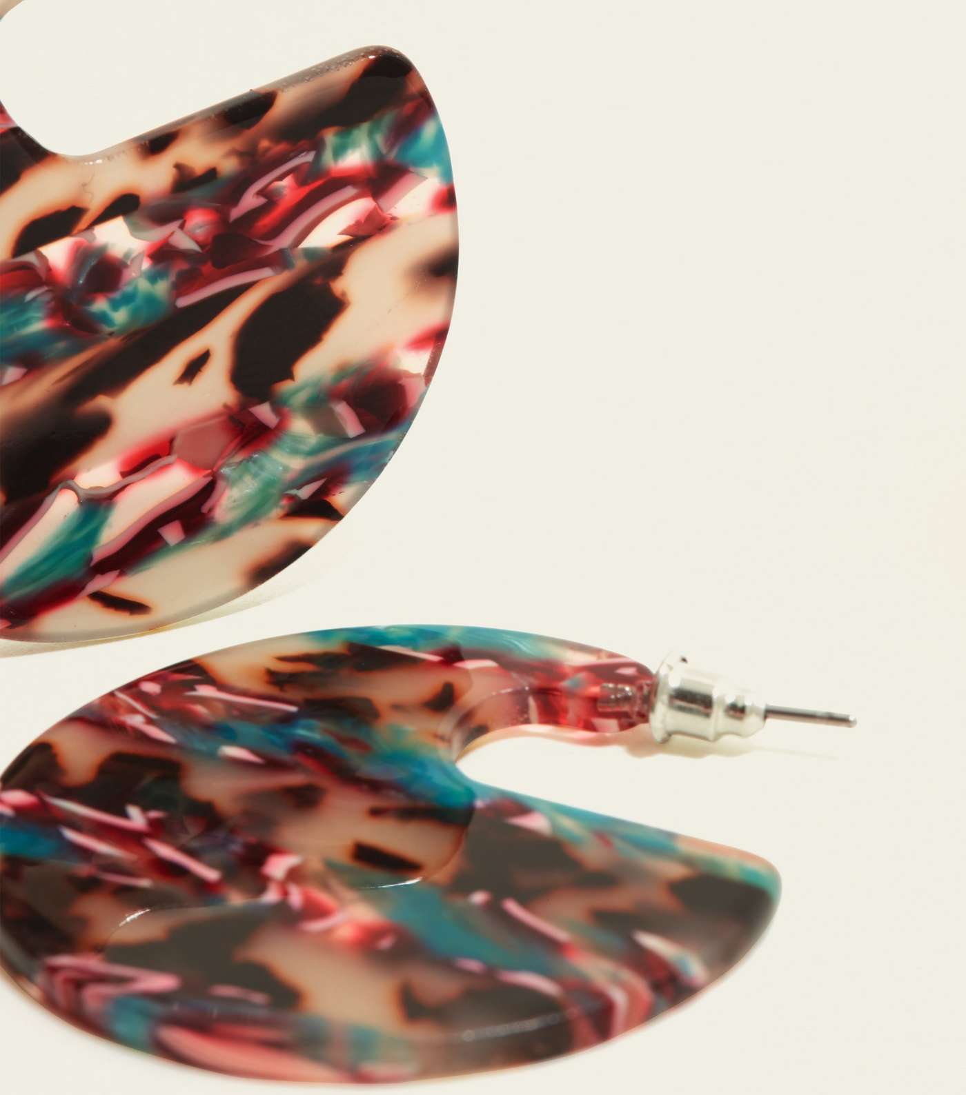 Multicoloured Stripe Acrylic Disc Earrings Image 3