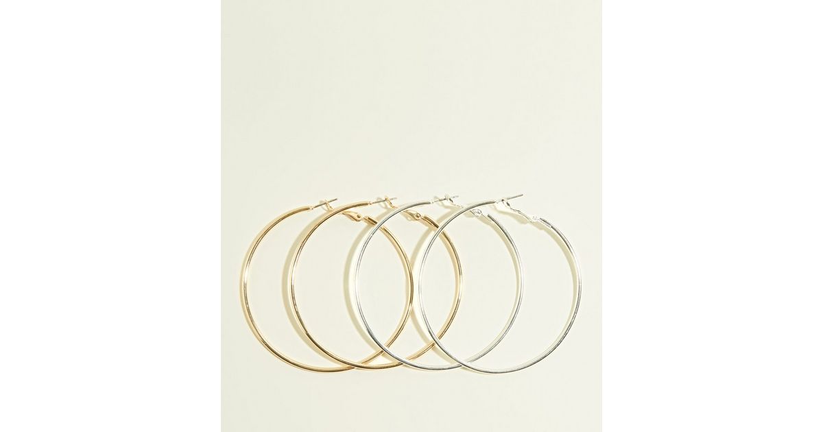 2 Pack Gold and Silver 60mm Hoop Earrings New Look