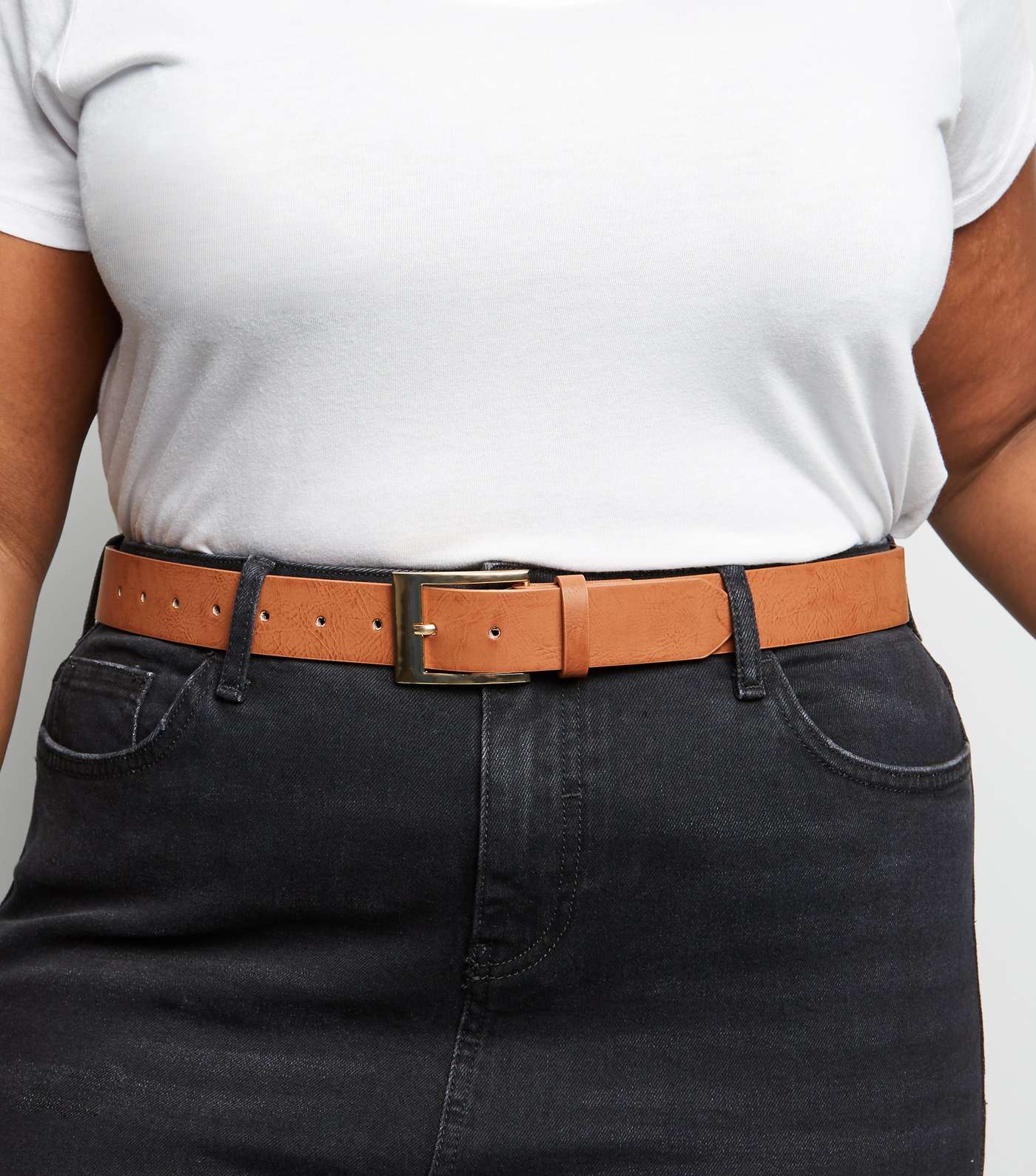 Curves Tan Leather-Look Hip Belt