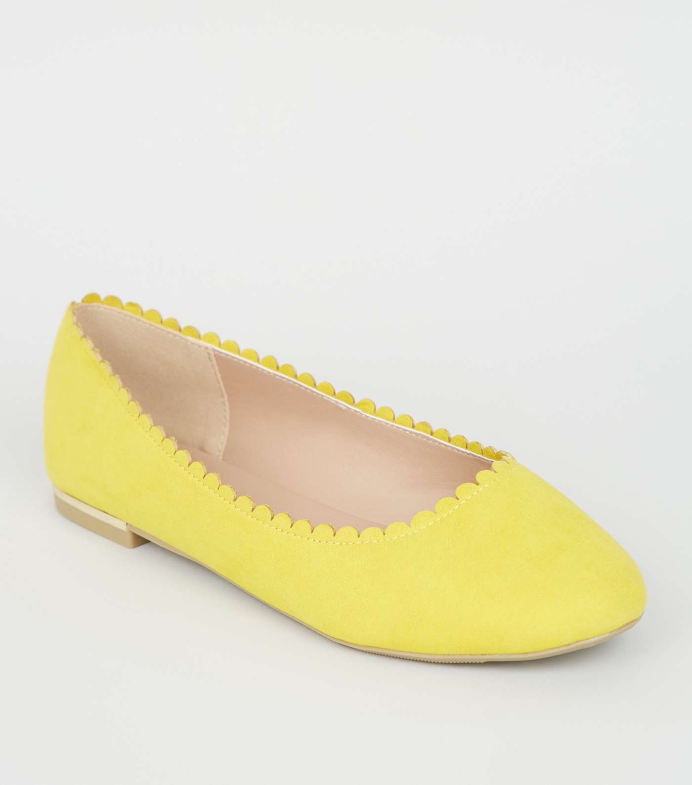 Wide Fit Yellow Scallop Edge Ballet Pumps