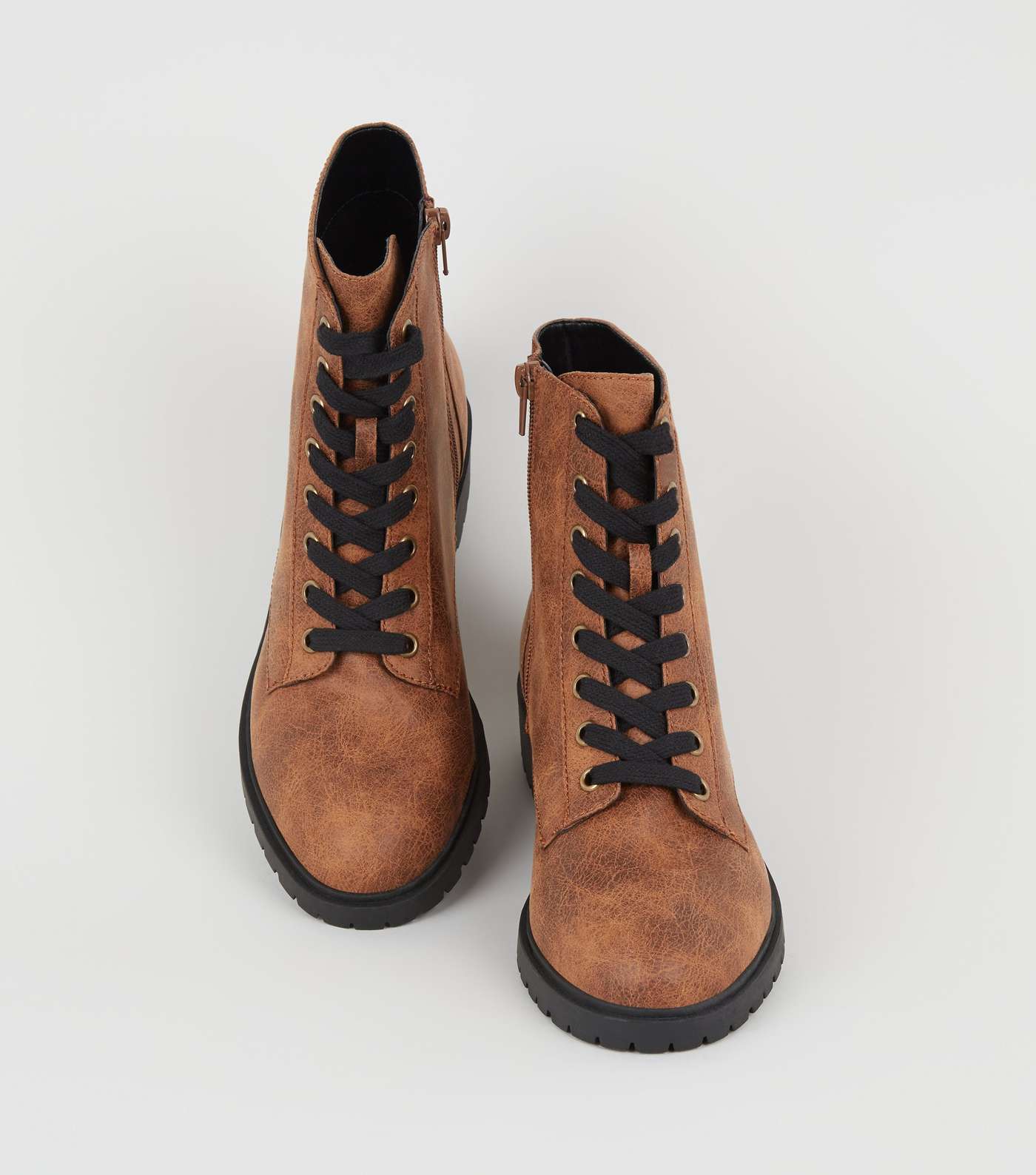 Tan Oiled Leather-Look Lace-Up Boots Image 4