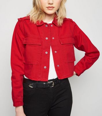 cropped red jean jacket