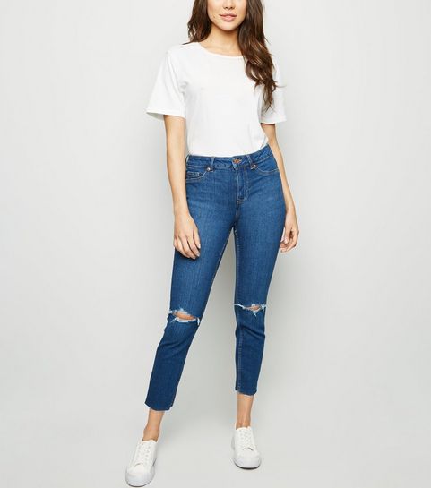 Blue Ripped Mid Rise Skinny Jenna Jeans