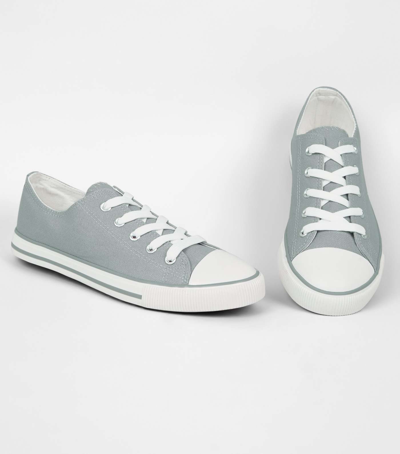Grey Canvas Lace Up Trainers  Image 3