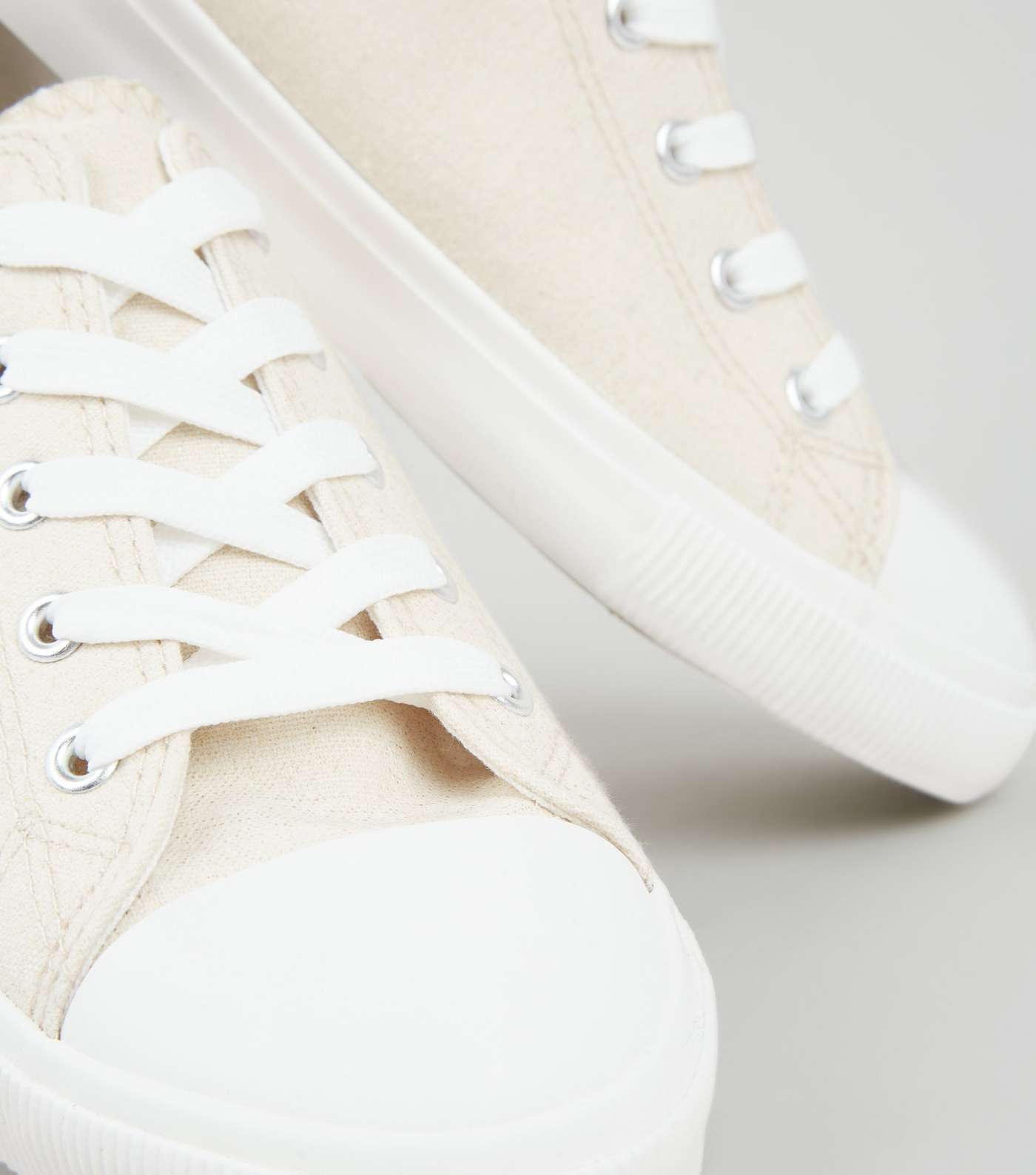 Off White Canvas Lace Up Trainers  Image 4