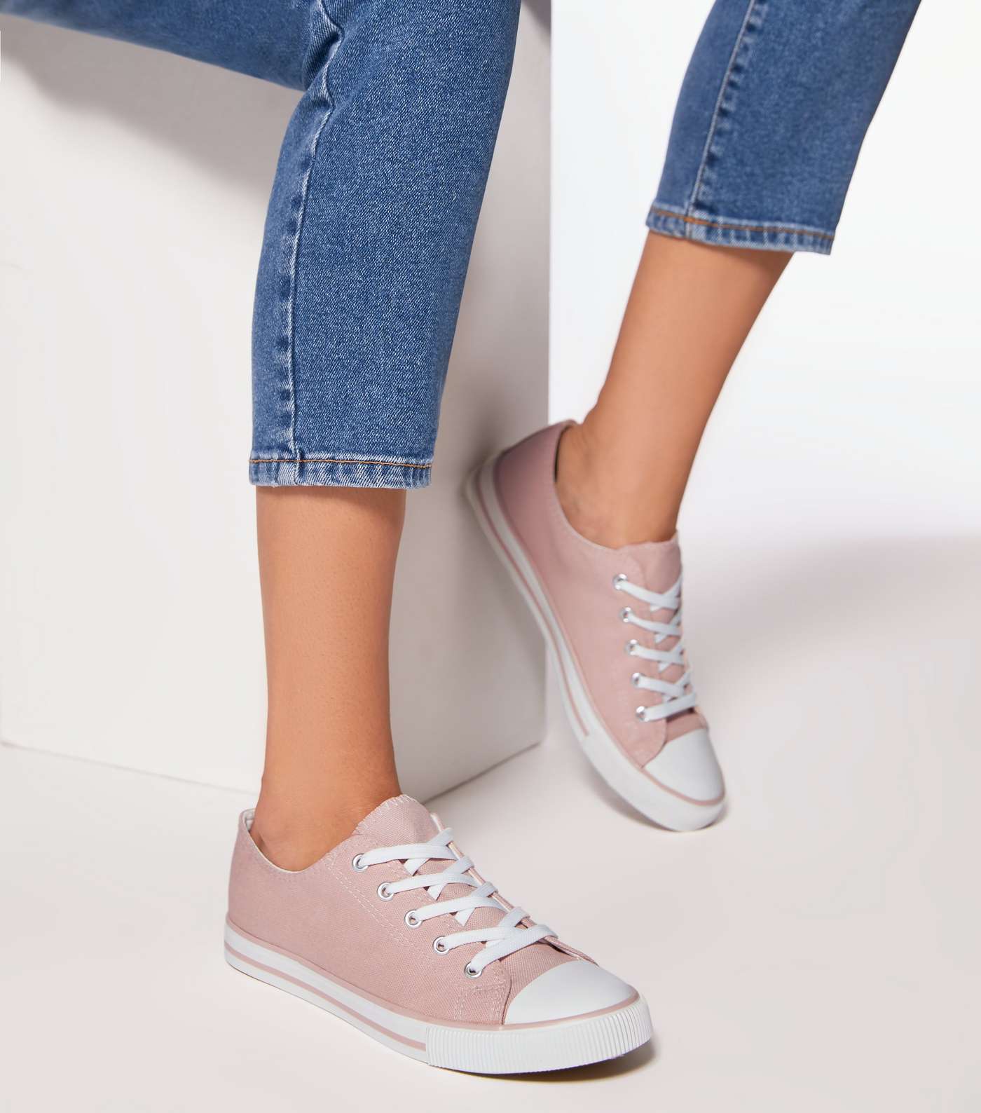 Pale Pink Canvas Lace Up Trainers 