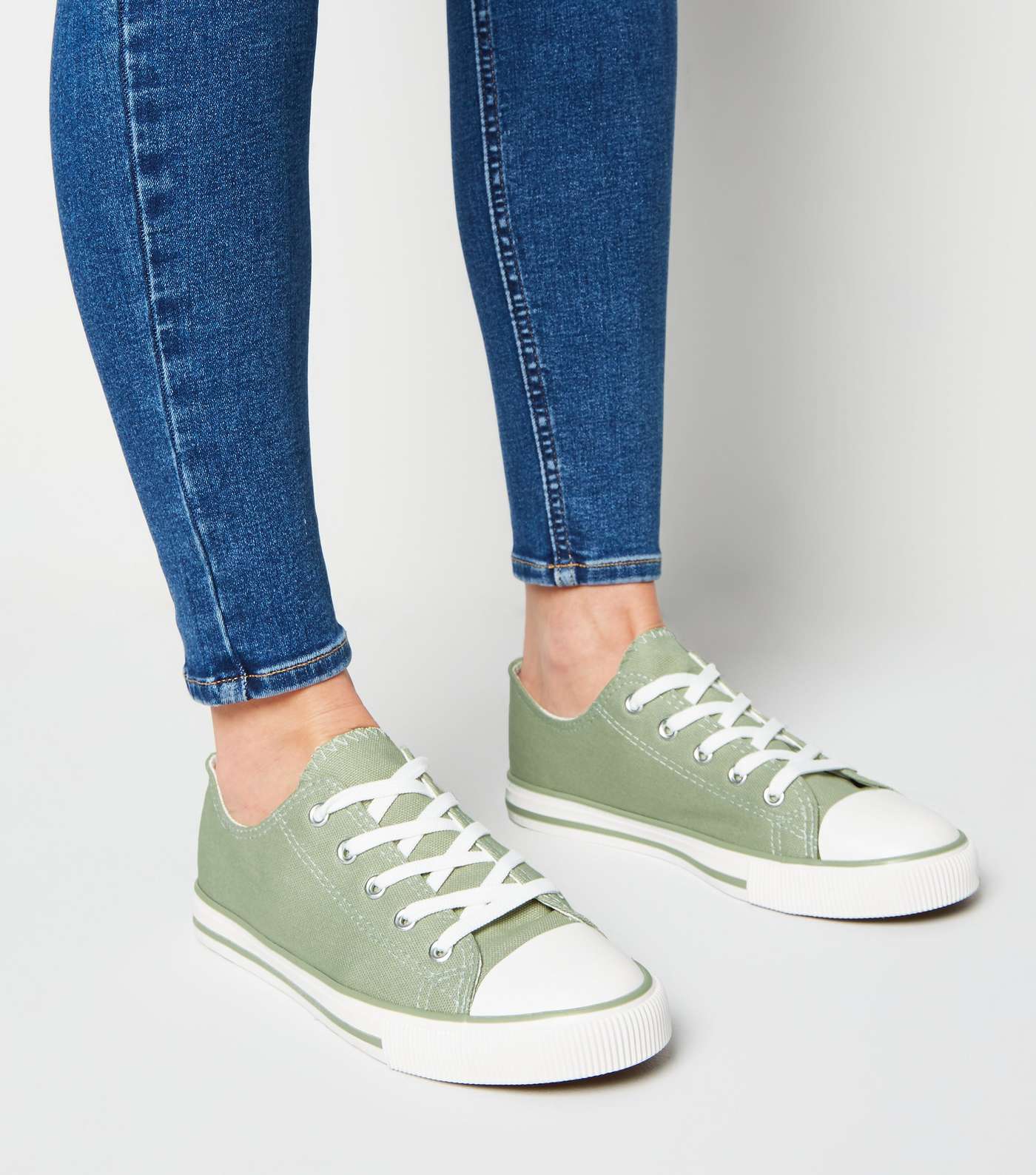 Light Green Canvas Lace Up Trainers Image 2