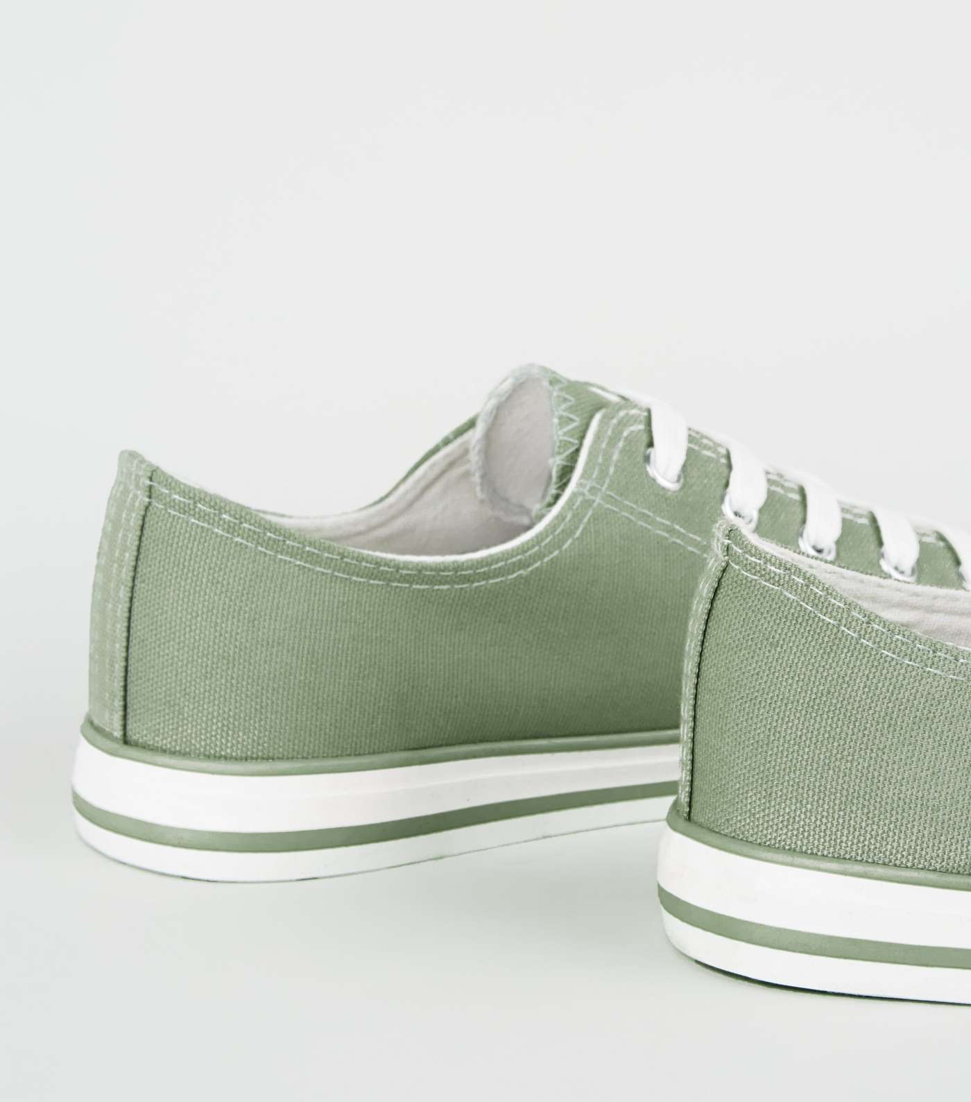 Light Green Canvas Lace Up Trainers Image 4