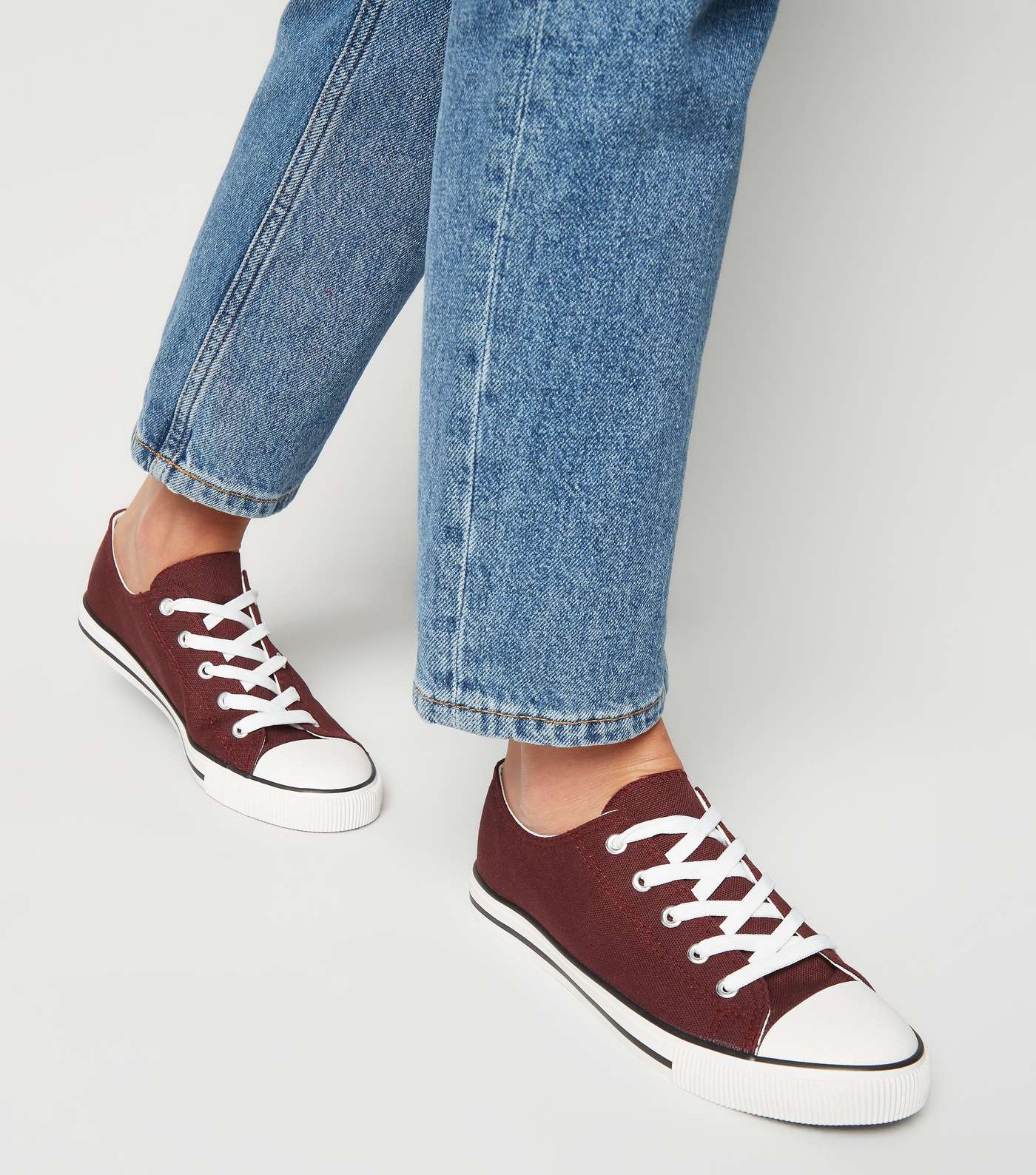 Burgundy Canvas Lace Up Trainers  Image 2