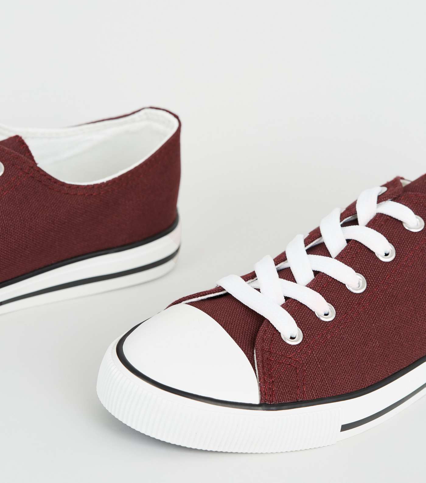 Burgundy Canvas Lace Up Trainers  Image 4