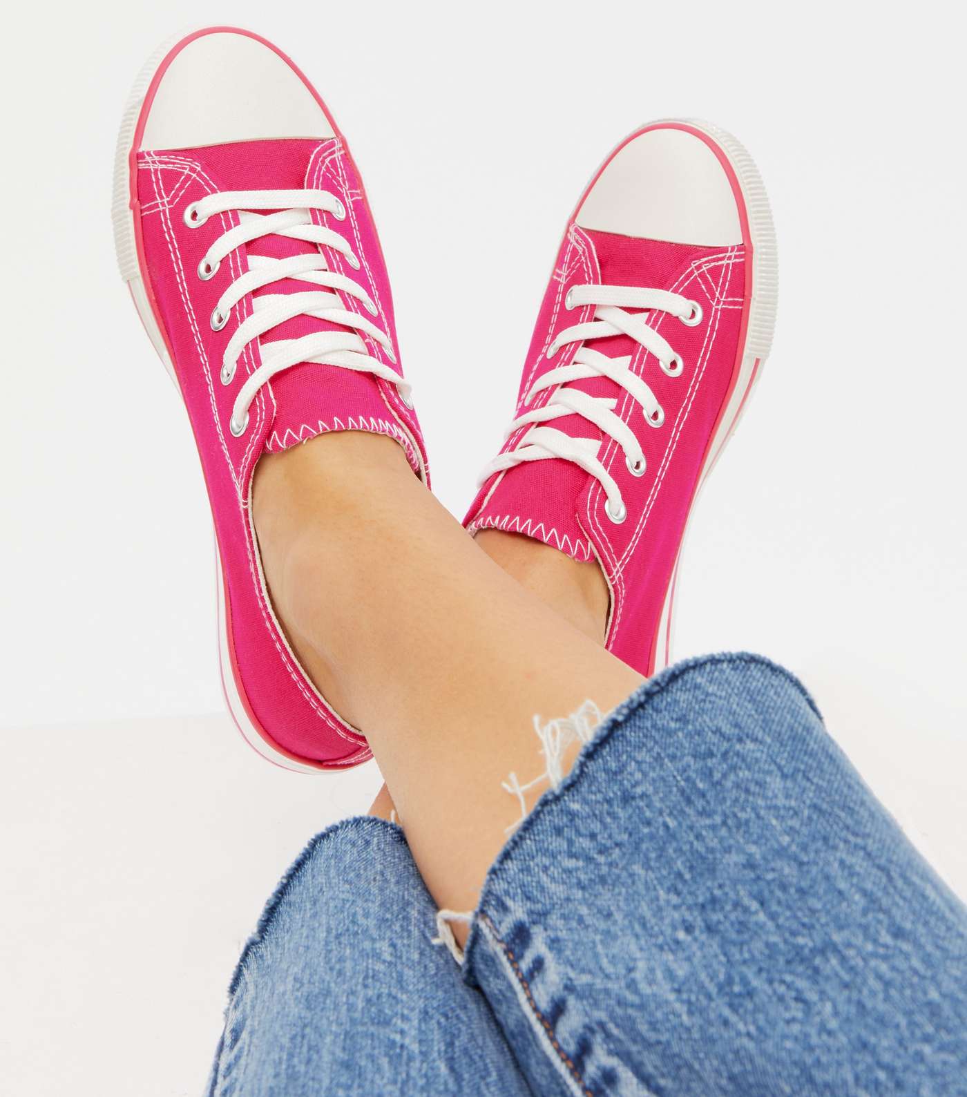 Bright Pink Canvas Lace Up Trainers  Image 2