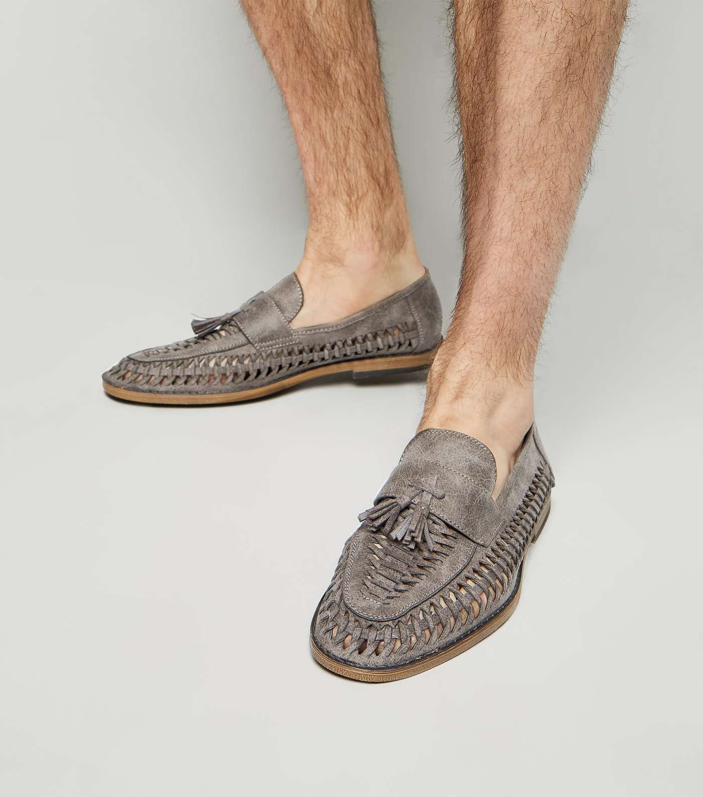 Grey Woven Tassel Front Loafers
