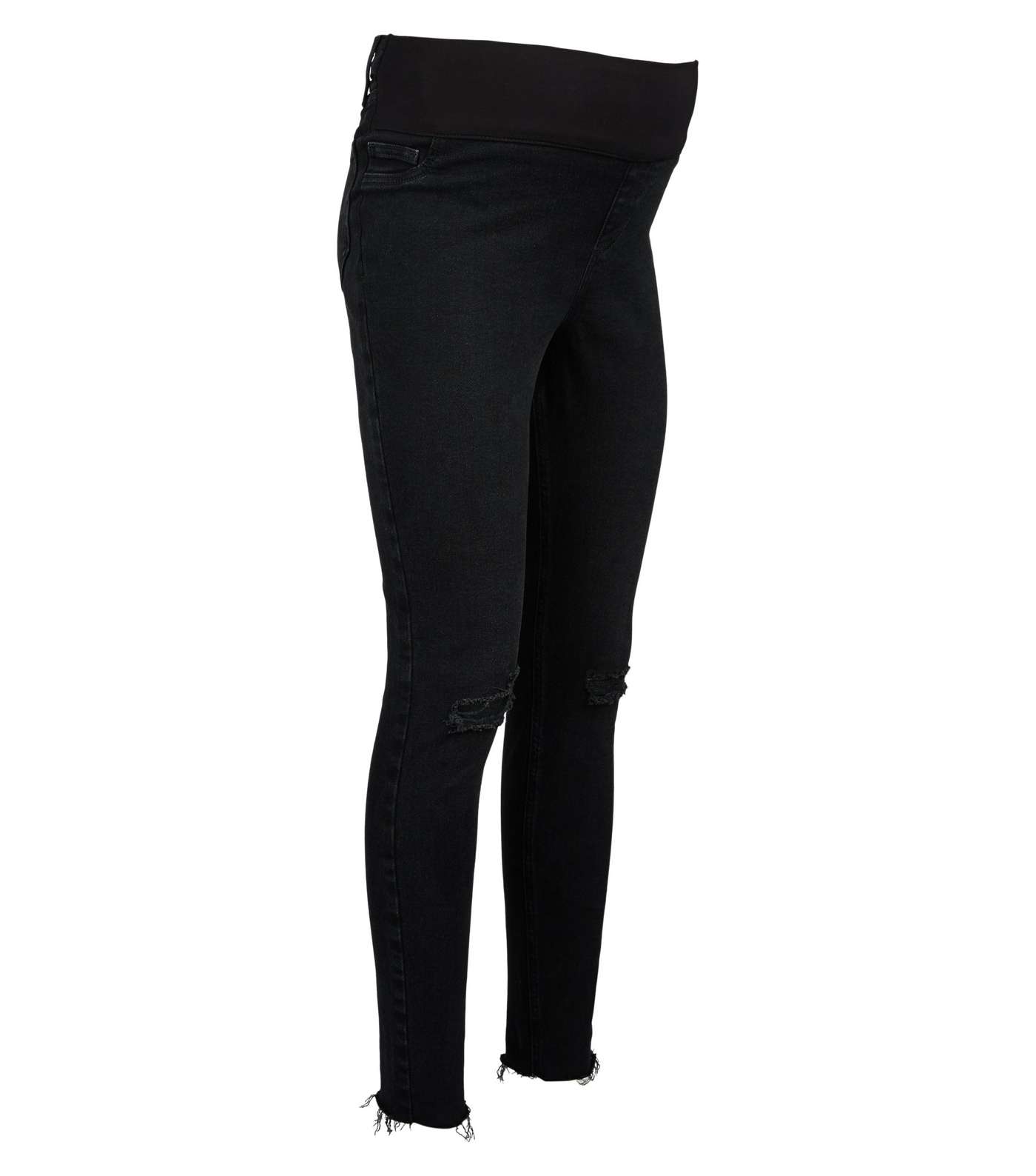 Maternity Black Ripped Knee Under Bump Skinny Jeans Image 4
