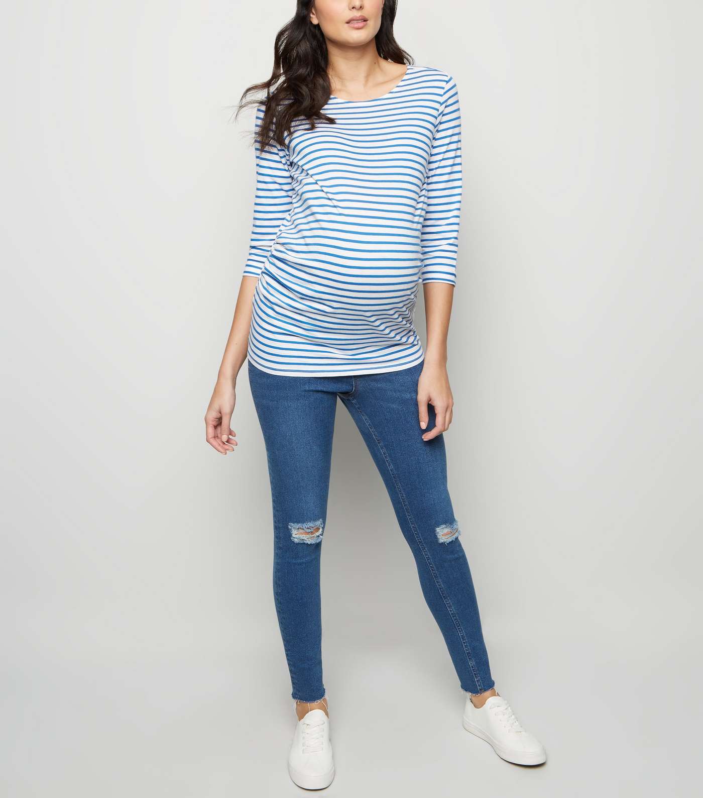 Maternity Blue Ripped Knee Under Bump Skinny Jeans