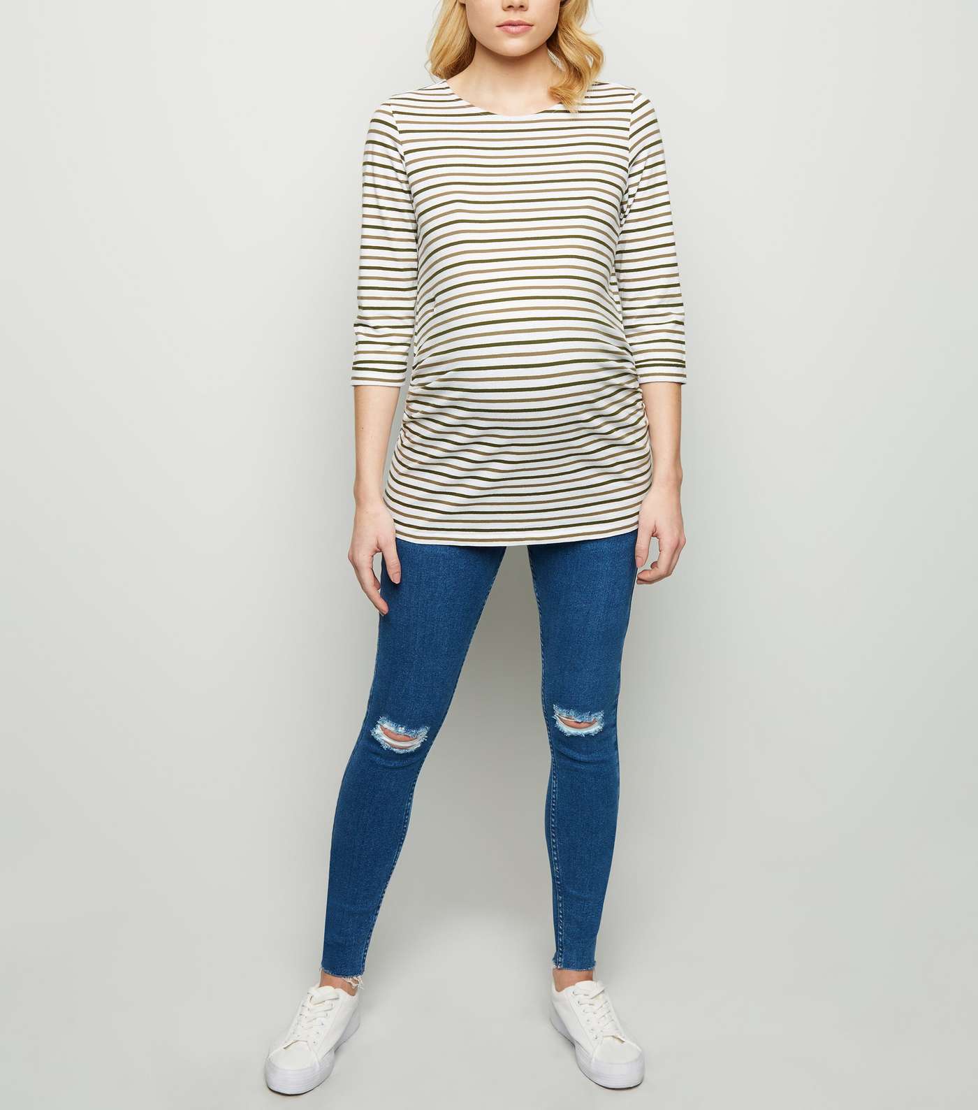 Maternity Blue Ripped Knee Over Bump Skinny Jeans