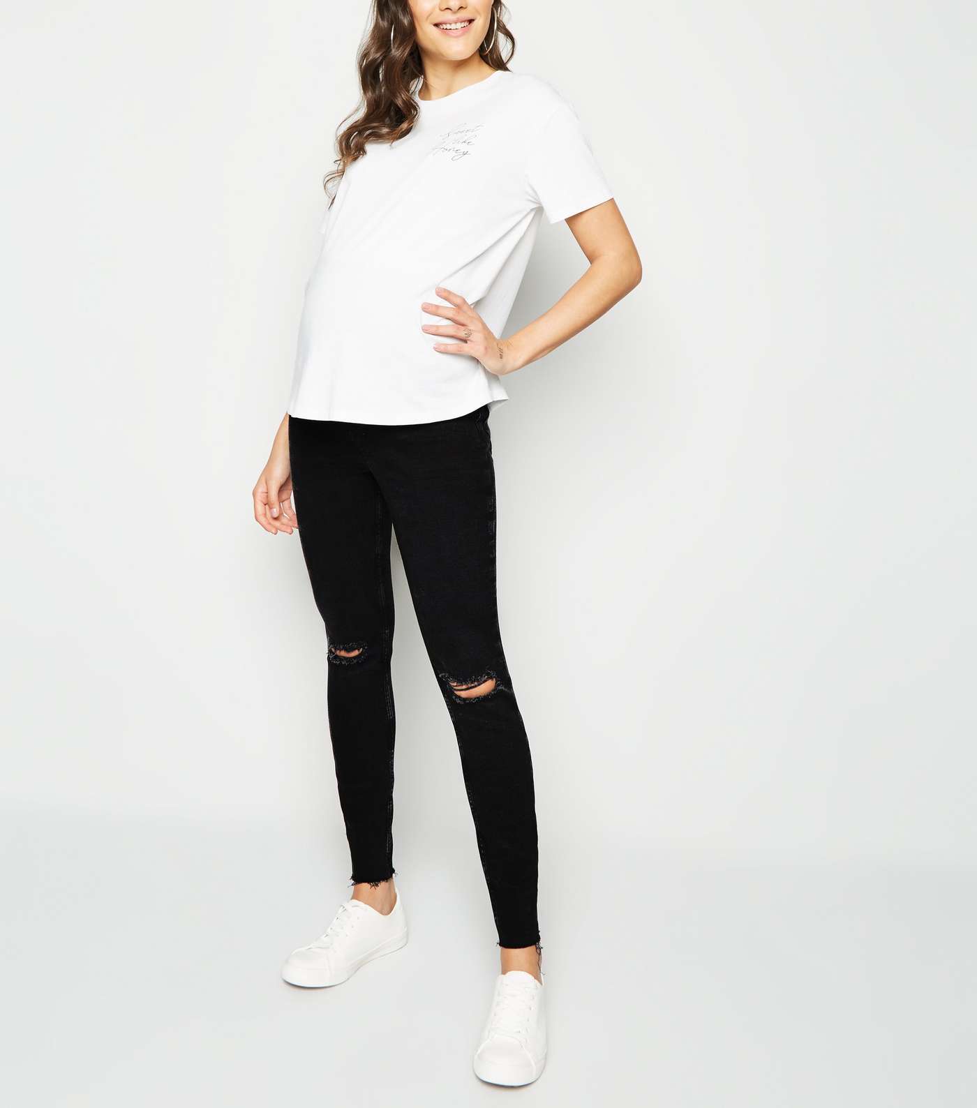 Maternity Black Ripped Knee Over Bump Skinny Jeans