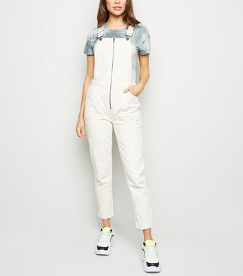 Off White Zip Front Denim Dungarees | New Look