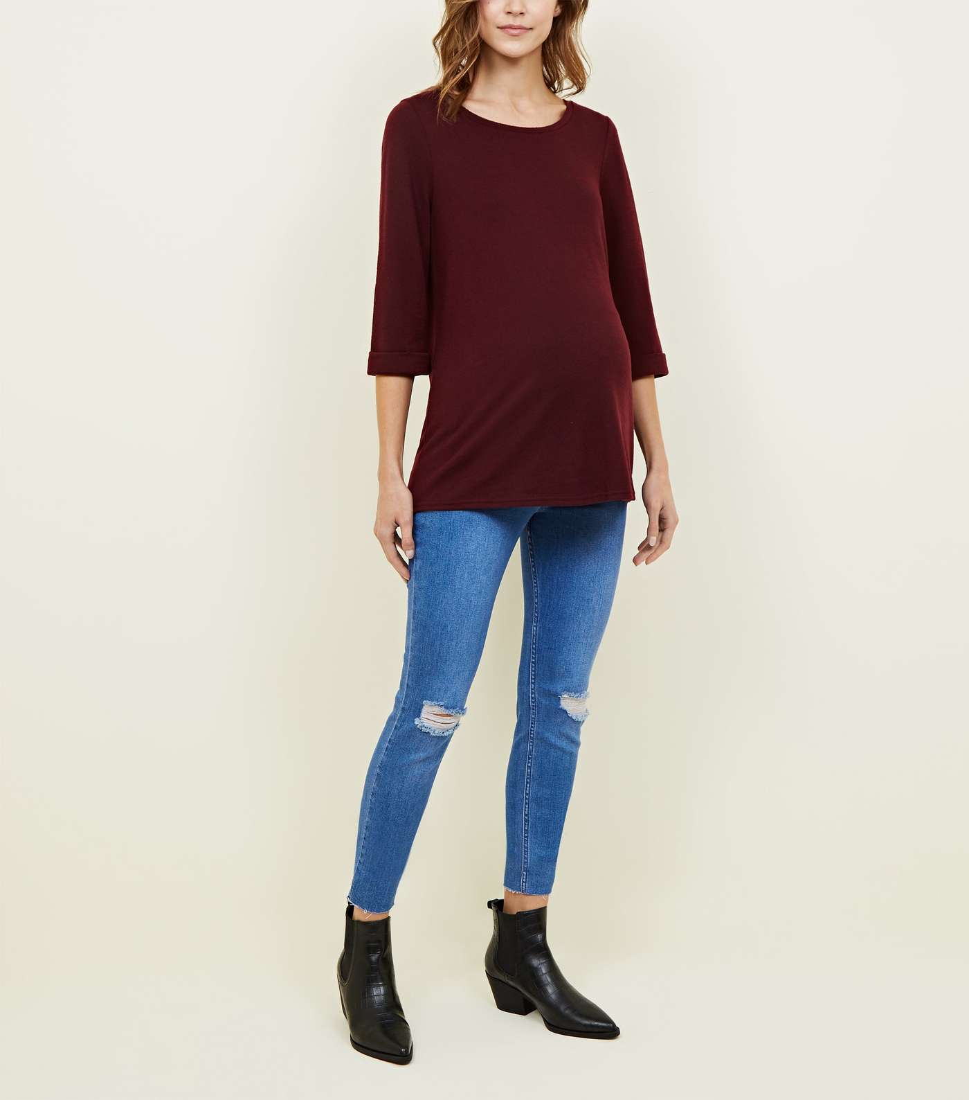 Maternity Bright Blue Over Bump Ripped Knee Jeans 