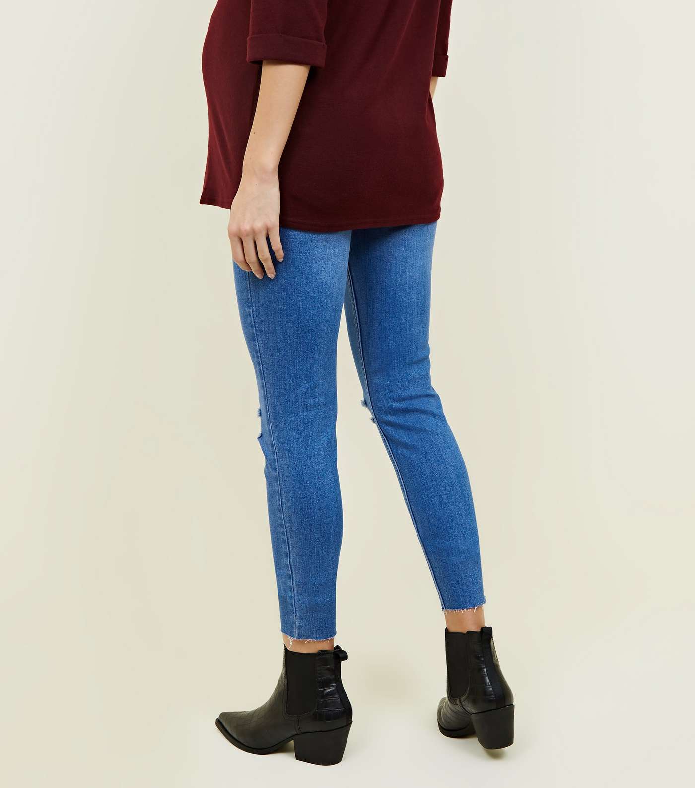 Maternity Bright Blue Over Bump Ripped Knee Jeans  Image 5