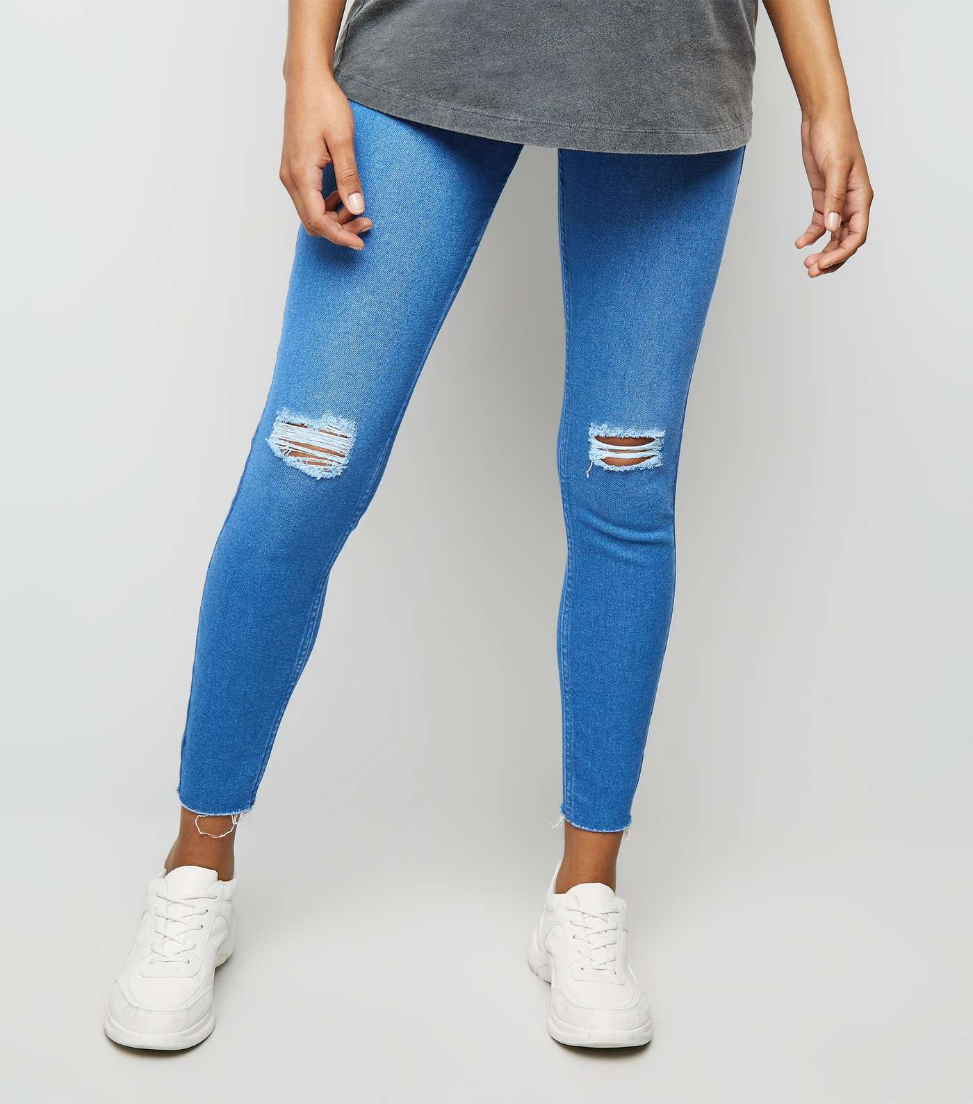 Maternity Blue Ripped Over Bump Skinny Jeans Image 2