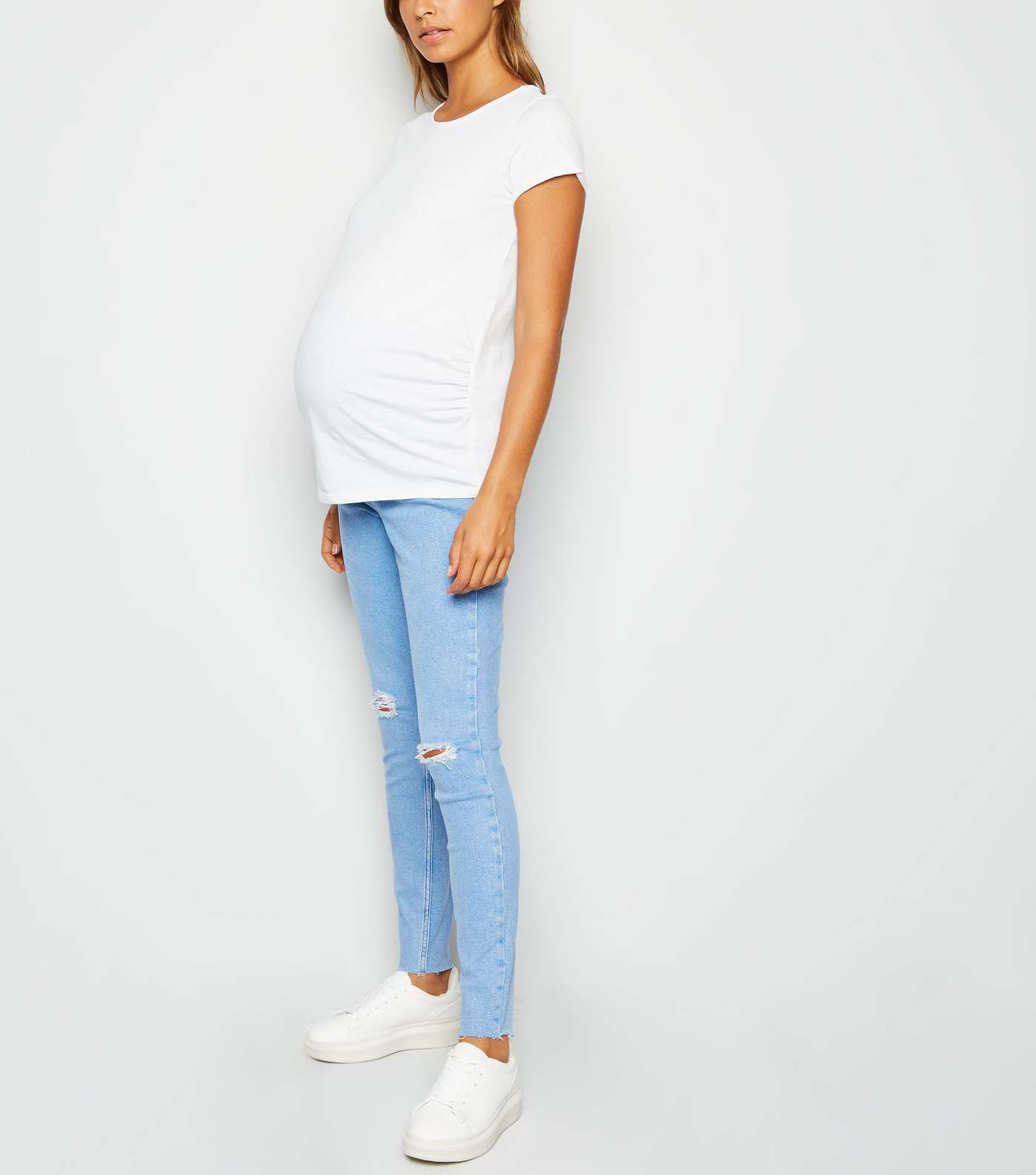 Maternity Pale Blue Ripped Knee Over Bump Jeans 
