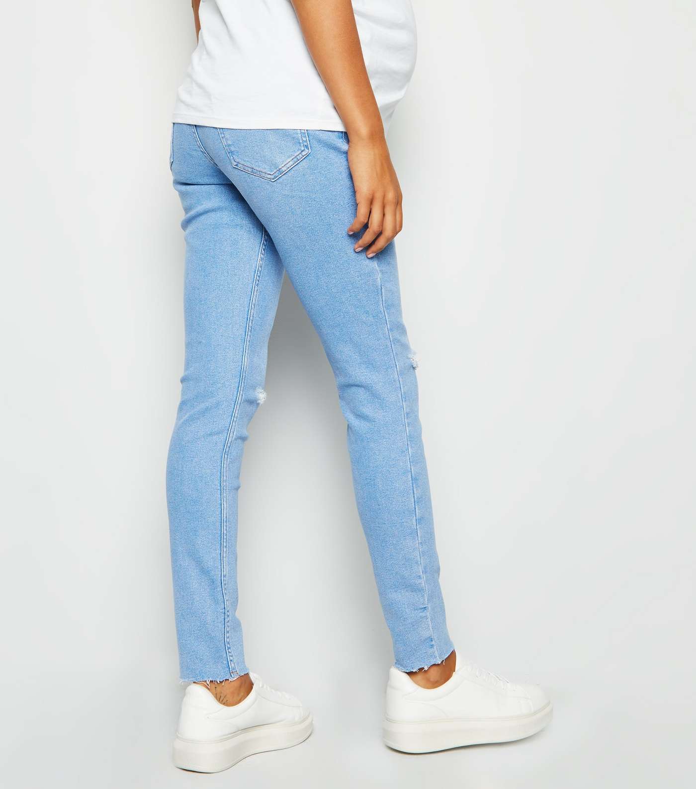 Maternity Pale Blue Ripped Knee Over Bump Jeans  Image 3