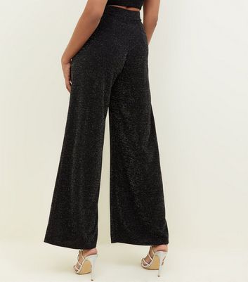Black Glitter Wide Leg Trousers | New Look