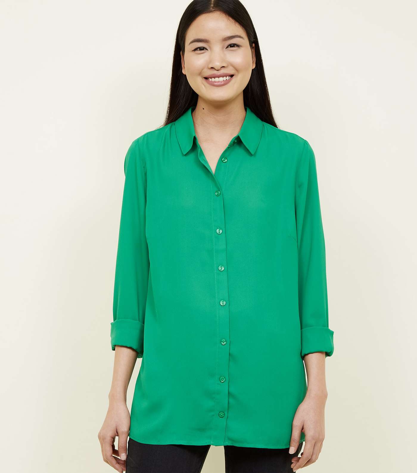 Green Crepe Long Sleeve Shirt