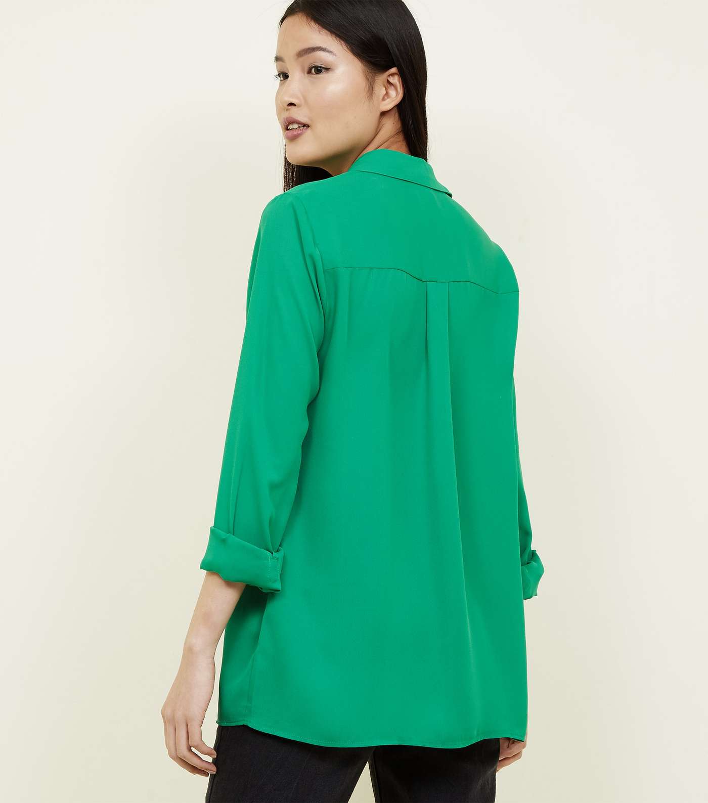 Green Crepe Long Sleeve Shirt Image 3