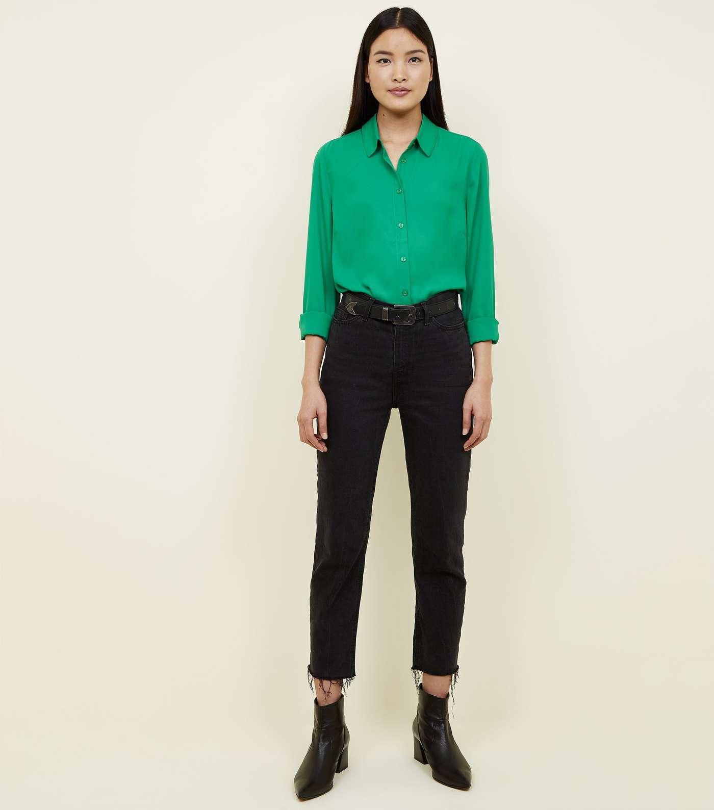 Green Crepe Long Sleeve Shirt Image 5